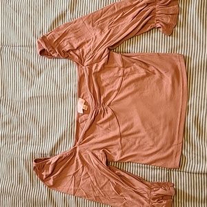 Pink lily PARKSIDE PICNIC PINK CROPPED RIBBED BLOUSE